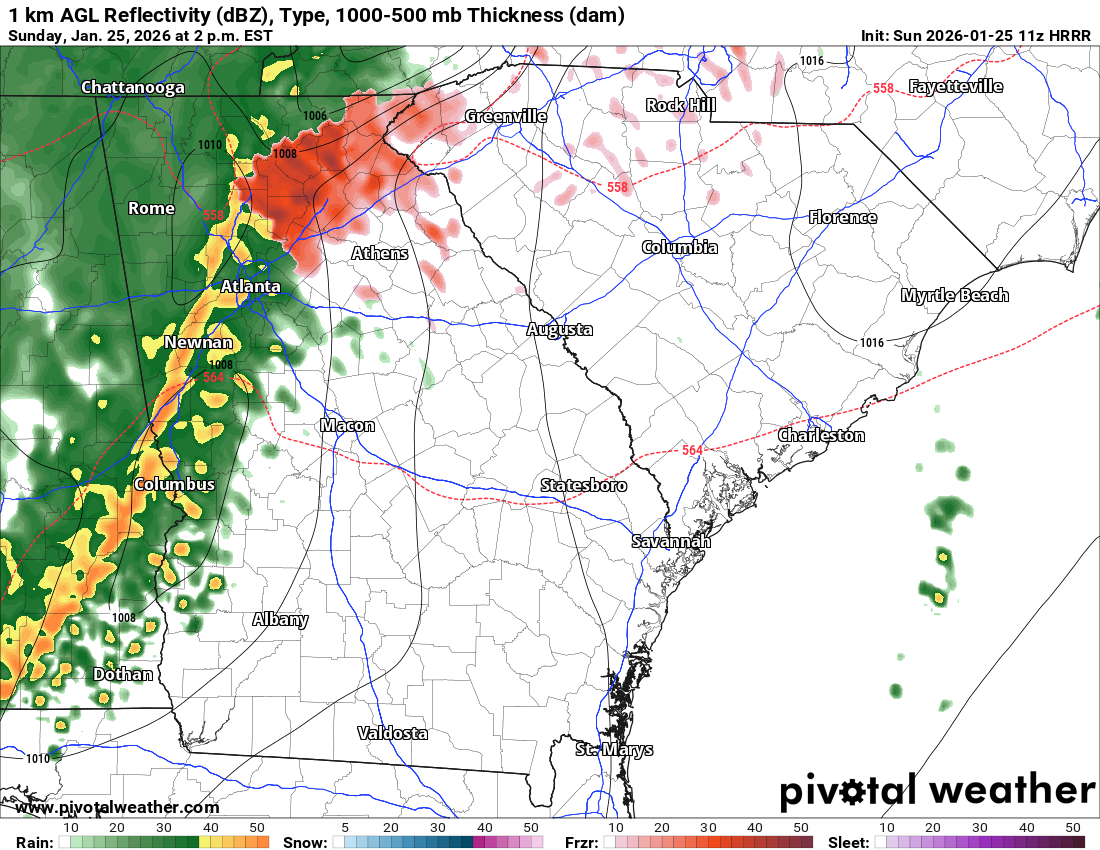 HRRR Reflectivity sunday 1.25 2 pm