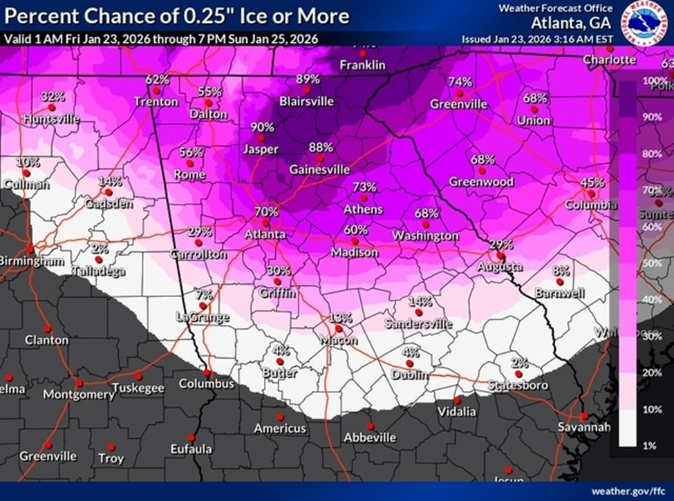 chance of .25 inches of ice