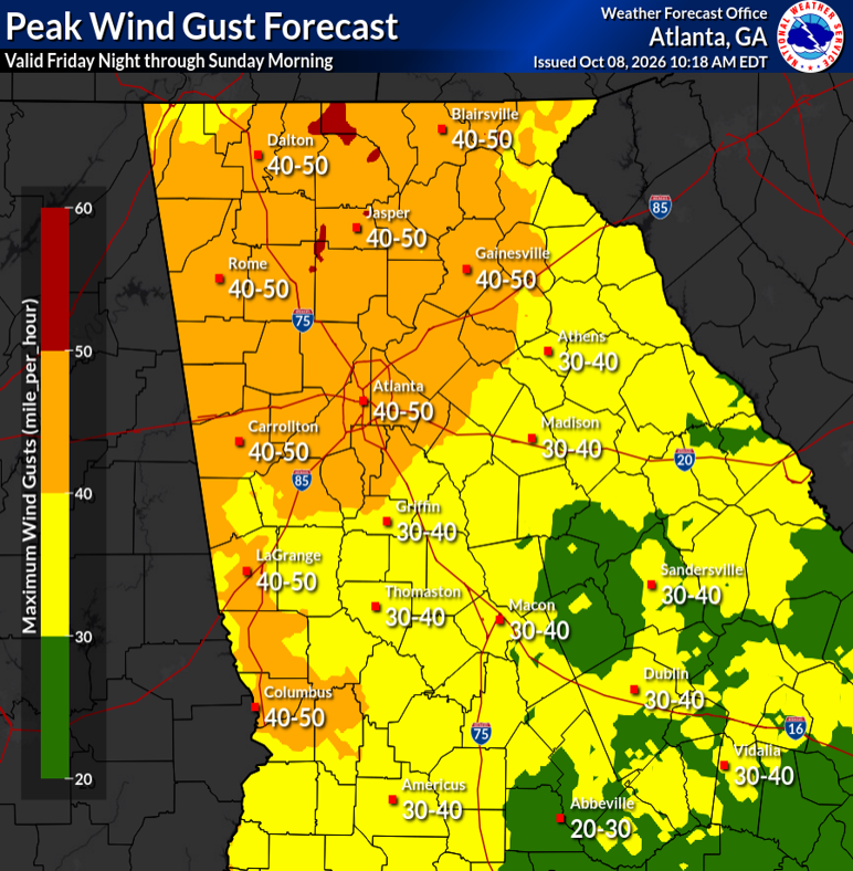 Peak Wind Gust Forecast Friday-Sunday