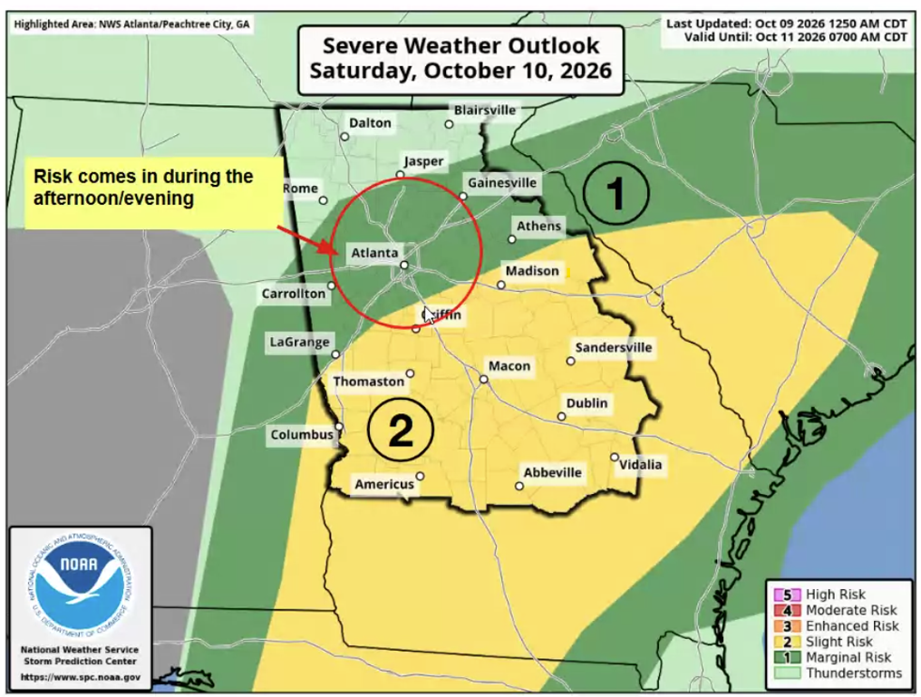 SPC Tornado Outlook for Saturday